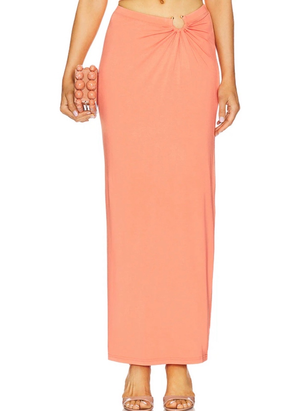 Good American Coral Maxi Skirt with Front Ring Detail